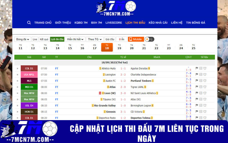 Cập nhật lịch thi đấu 7m liên tục trong ngày