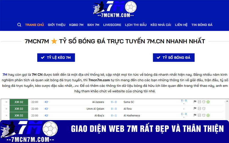 Giao diện web 7m rất đẹp và thân thiện
